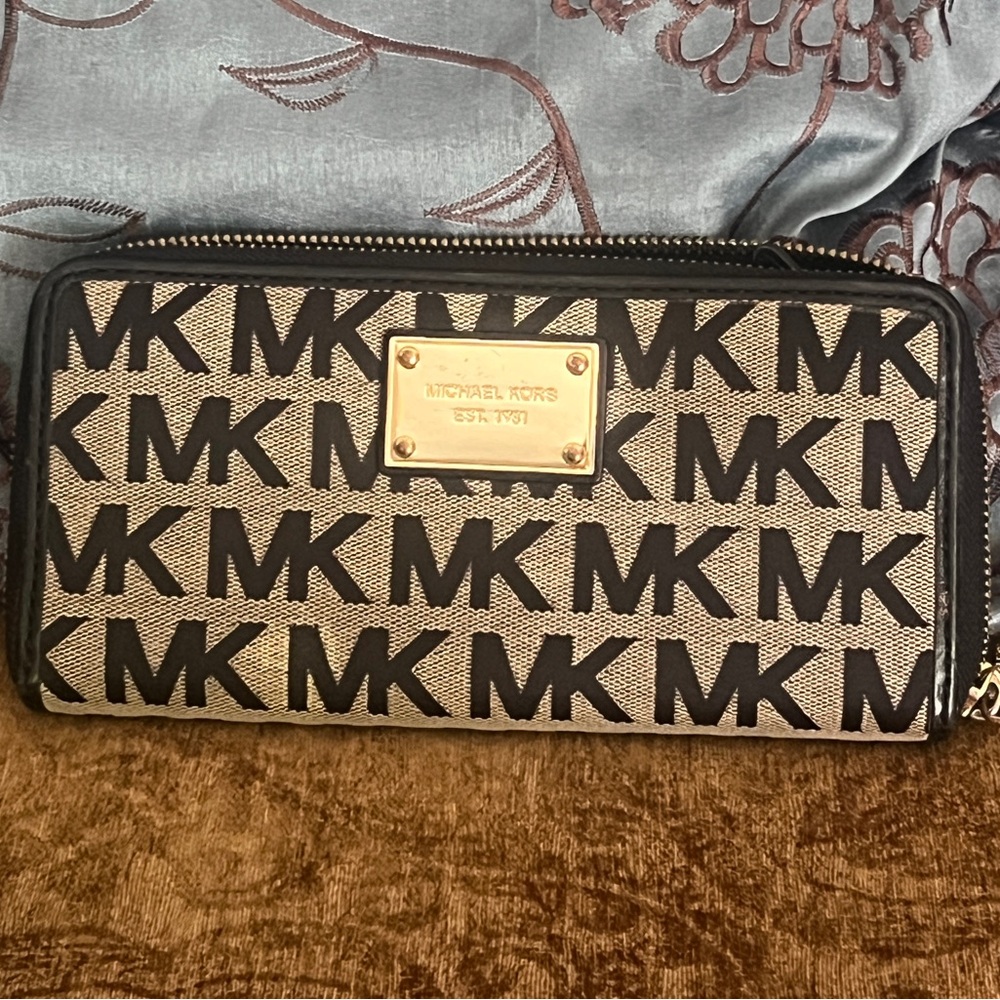 Michael Kors Black and Tan Logo Wallet